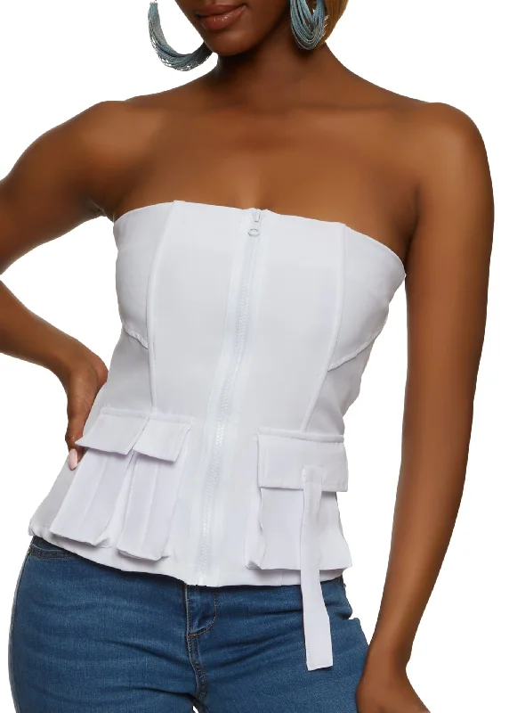 Zip Front Cargo Pocket Tube Top