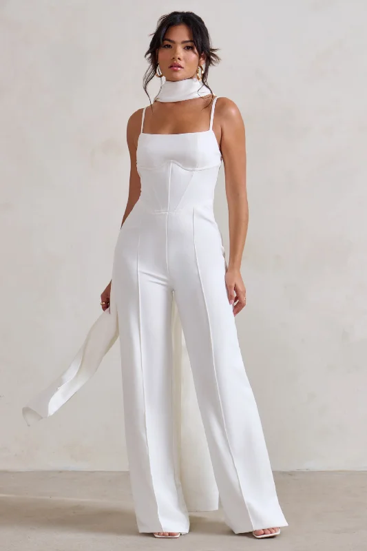 Winnie | White Corset Cami Jumpsuit With Statement Drape