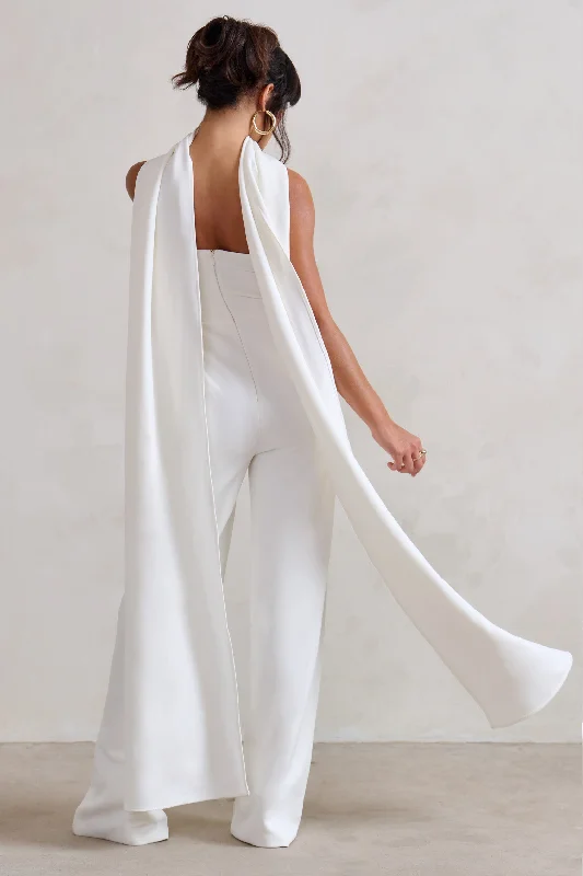 Winnie | White Corset Cami Jumpsuit With Statement Drape