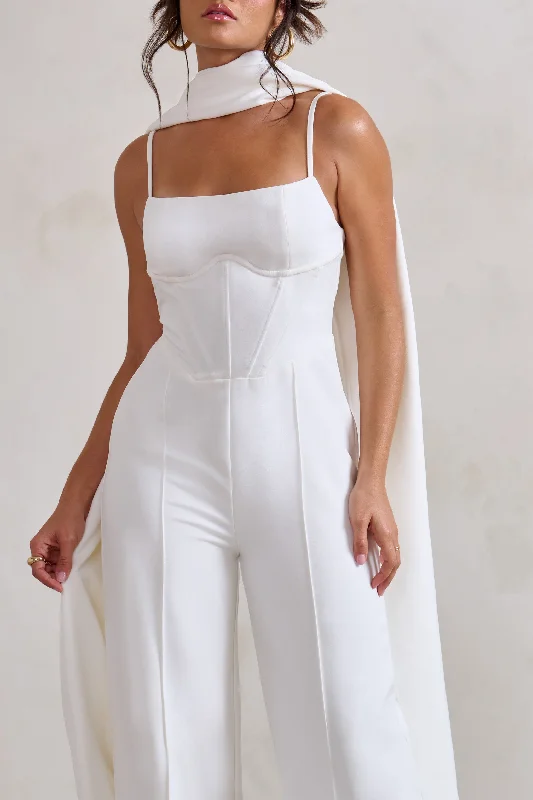 Winnie | White Corset Cami Jumpsuit With Statement Drape