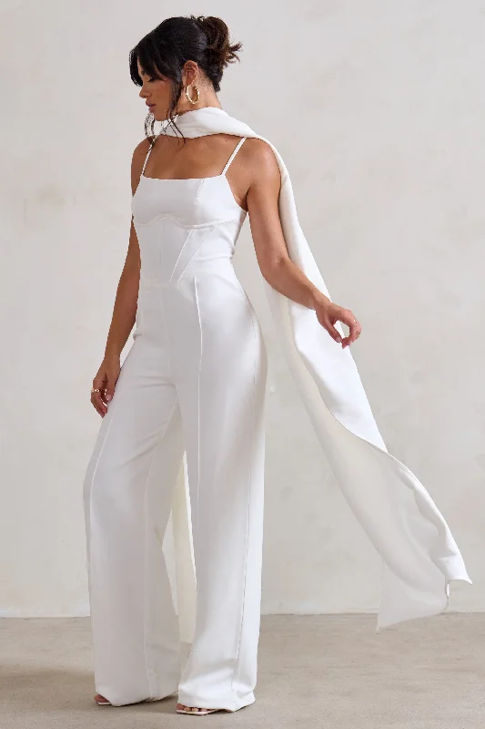 Winnie | White Corset Cami Jumpsuit With Statement Drape