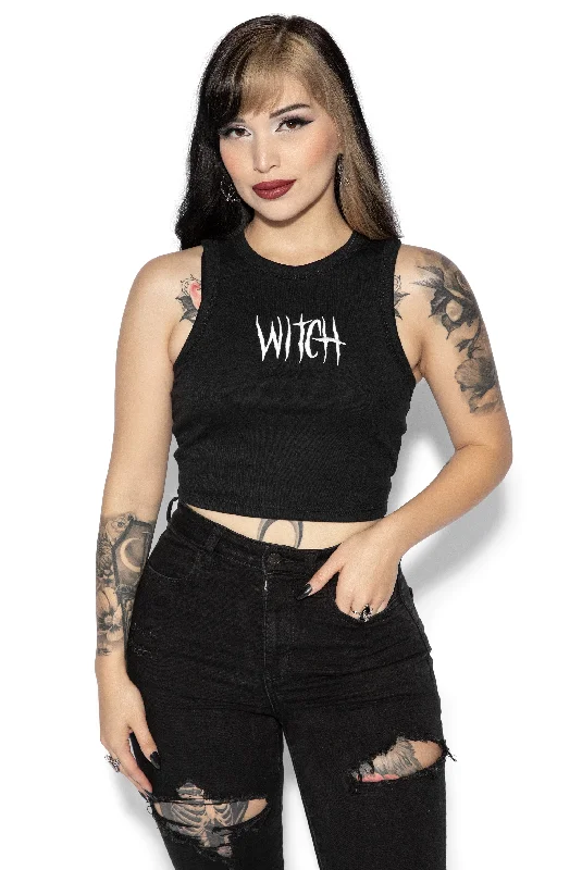 Witch - Embroidered Muscle Crop Tank