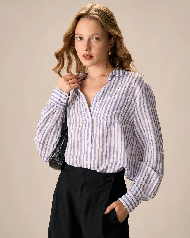 Women's Blue Striped Long Sleeve Shirt