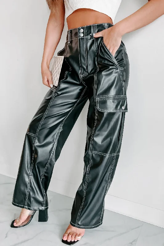 Wreck Your World Faux Leather Cargo Pants (Black)