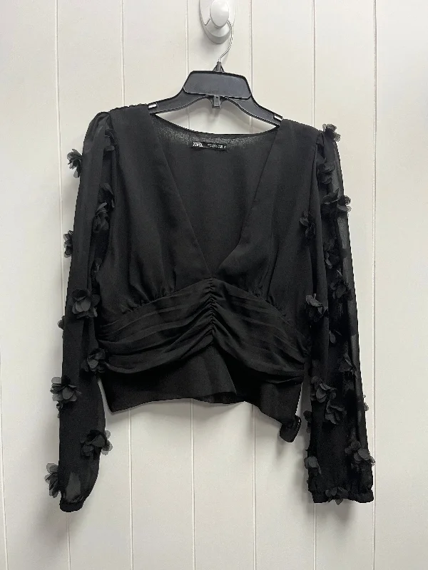 Black Blouse Long Sleeve Zara, Size L