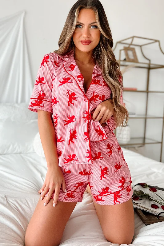 Cupid's Arrow Silky Printed Pajama Set (Red)