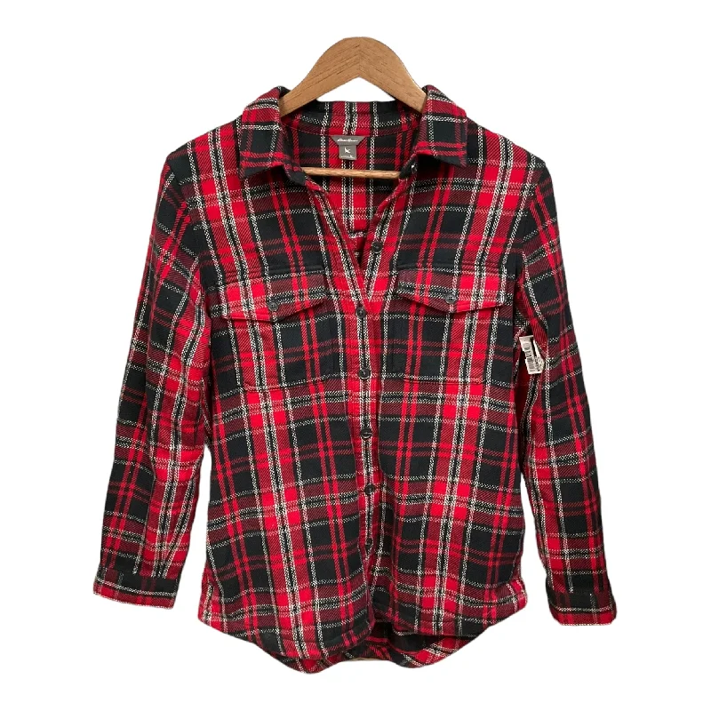 Jacket Shirt By Eddie Bauer In Plaid Pattern, Size: M