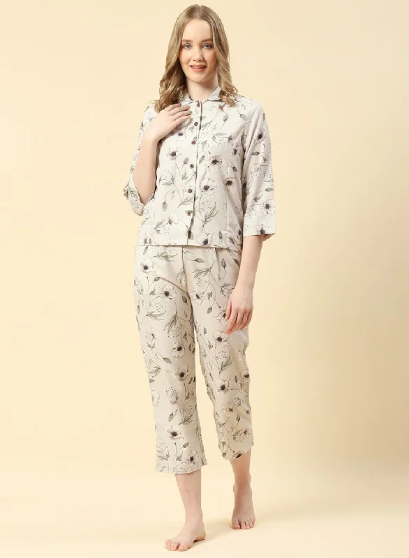 Women Beige Printed CoordiNAte Set