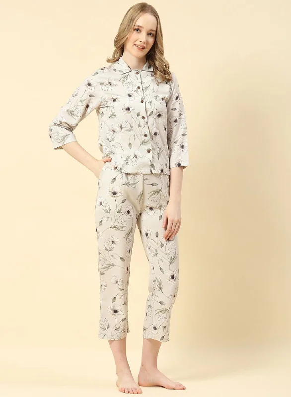 Women Beige Printed CoordiNAte Set