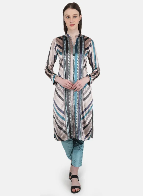 Women Cream Kurti+Lower Set for Winter