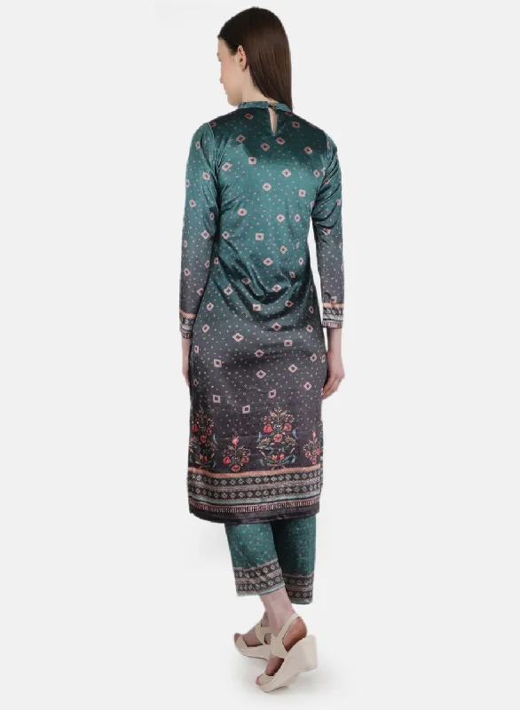 Women Green Kurti+Lower Set for Winter