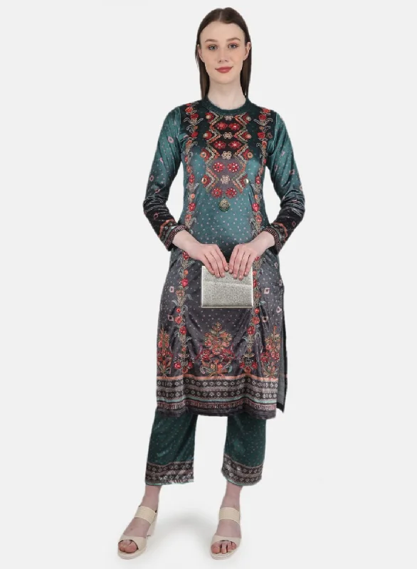 Women Green Kurti+Lower Set for Winter