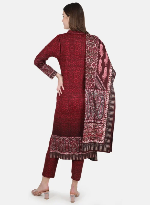 Women Maroon 3 Pc set (Kurti+Stole+Lower) for Winter