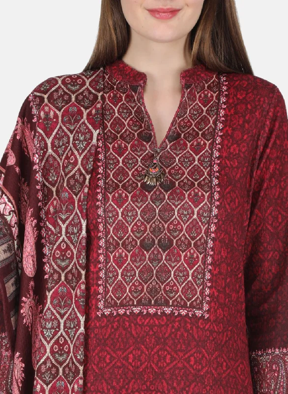 Women Maroon 3 Pc set (Kurti+Stole+Lower) for Winter