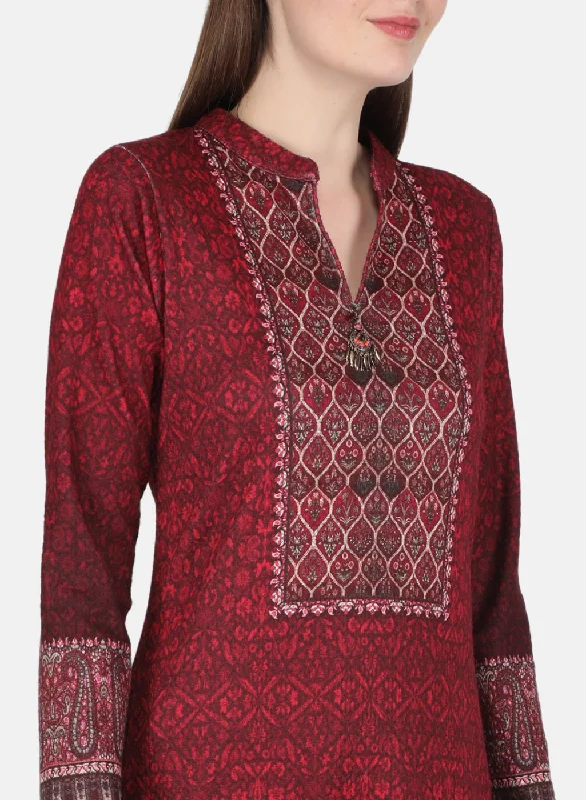 Women Maroon 3 Pc set (Kurti+Stole+Lower) for Winter