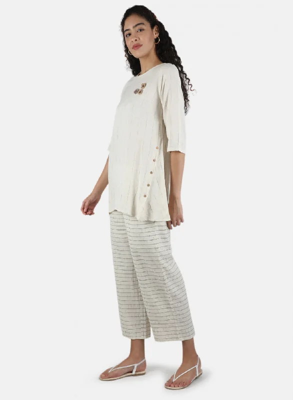 Women Off White Plain Coordinate Set