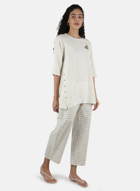 Women Off White Plain Coordinate Set