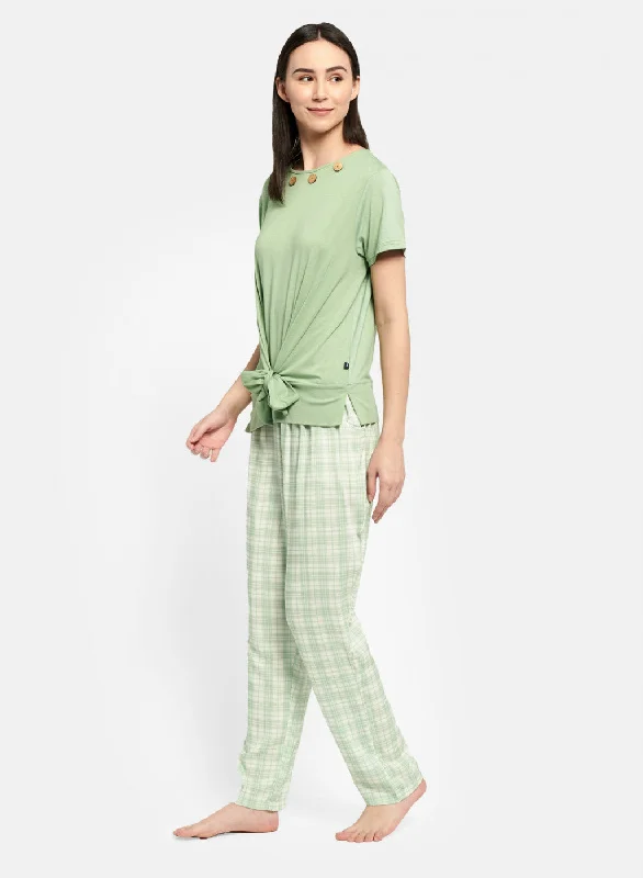 Womens Green & Cream Plain Coordinate Set