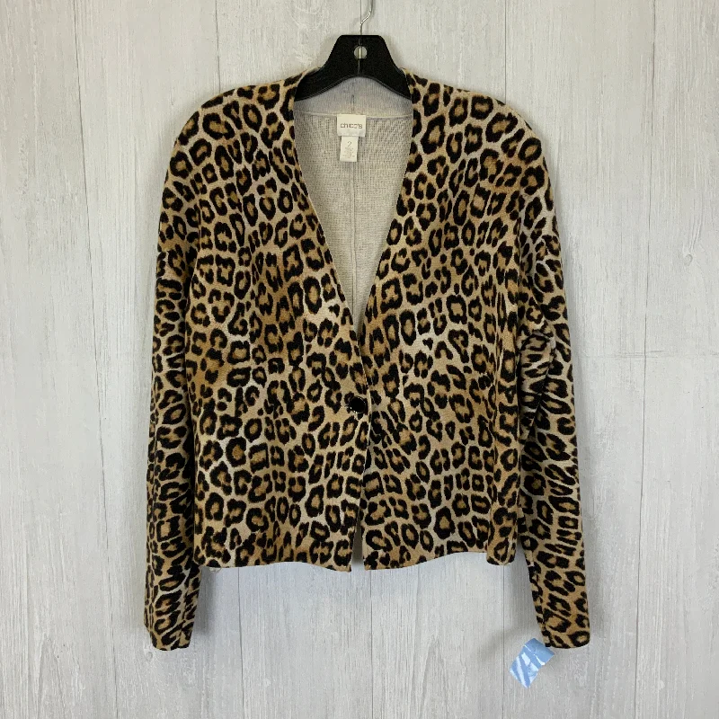 Sweater Cardigan By Chicos In Animal Print, Size: L