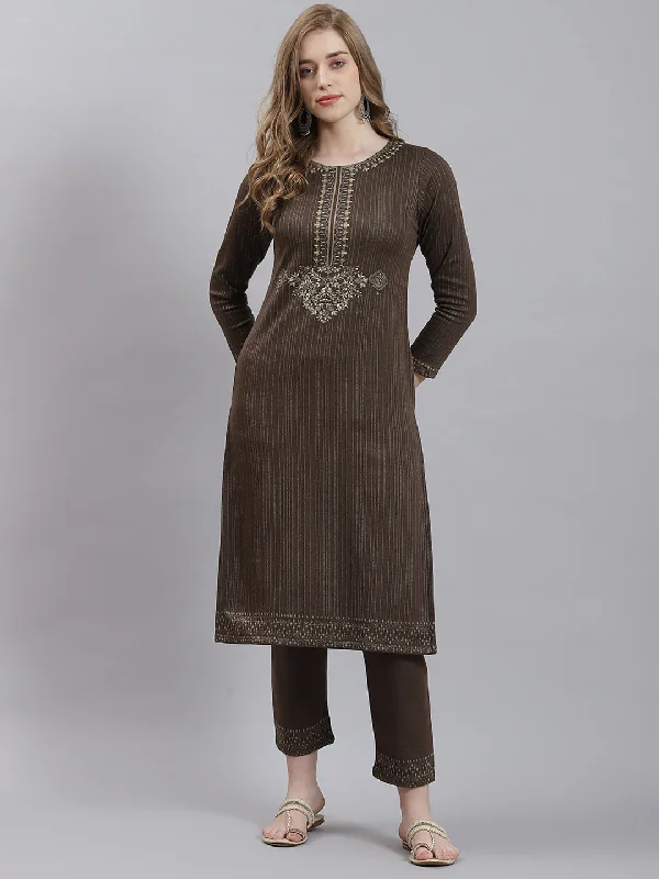 Women Beige Self Kurti+Lower Set