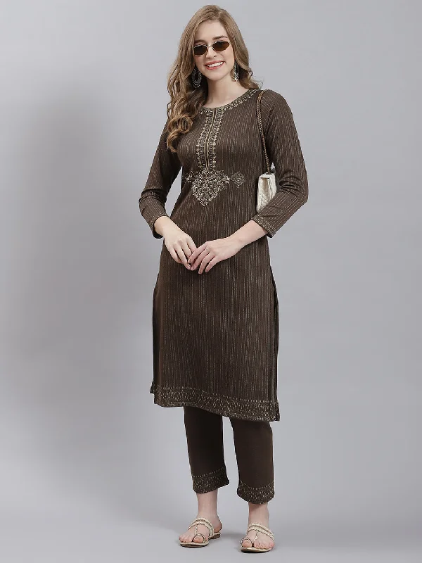 Women Beige Self Kurti+Lower Set