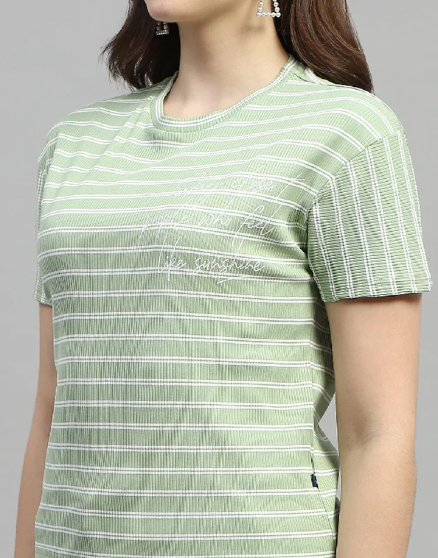 Women Green Printed Round Neck Half Sleeve Cords Set