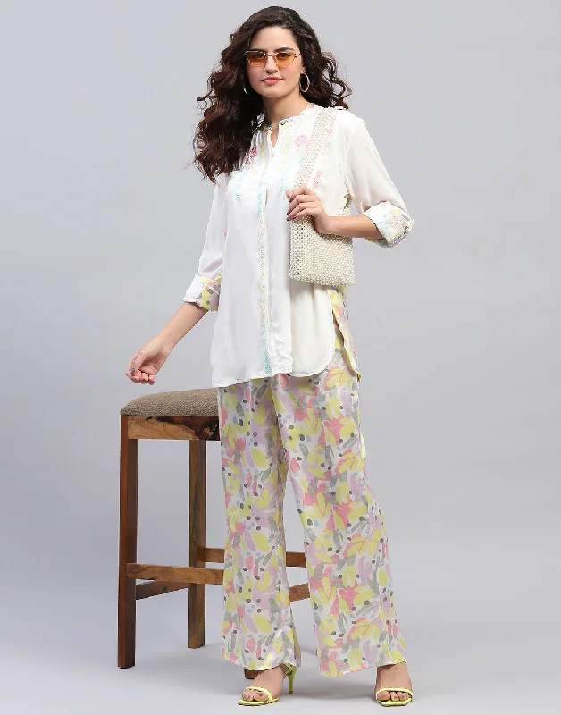 Women Off White Embroidered Front Open Full Sleeve Cords Set