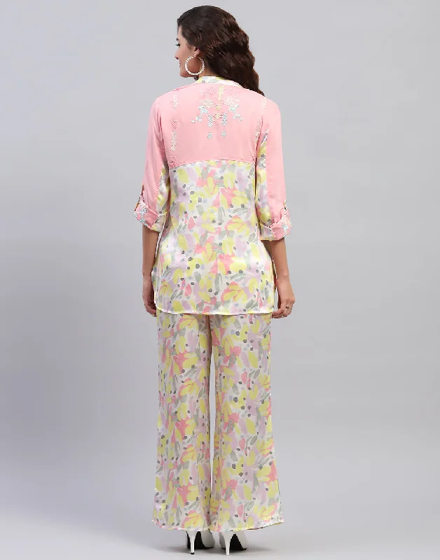 Women Pink Embroidered Front Open Full Sleeve Cords Set