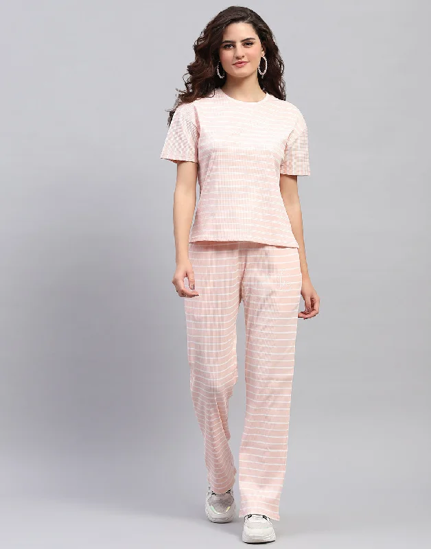 Women Pink Printed Round Neck Half Sleeve Cords Set