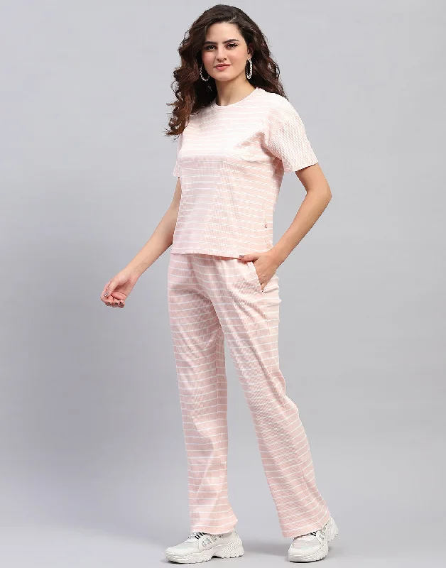 Women Pink Printed Round Neck Half Sleeve Cords Set