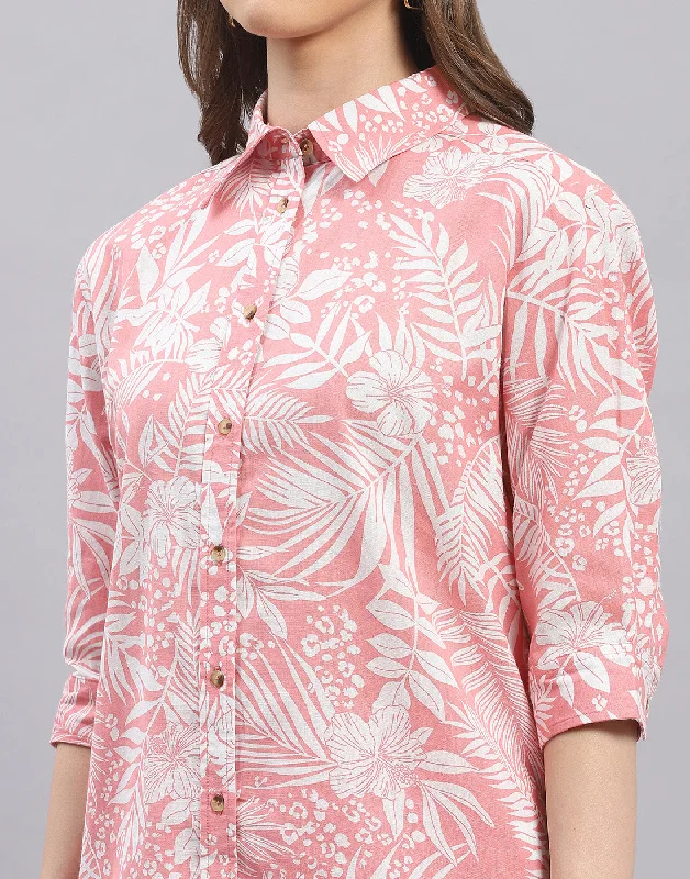 Women Pink Printed Spread Collar Half Sleeve Cords Set