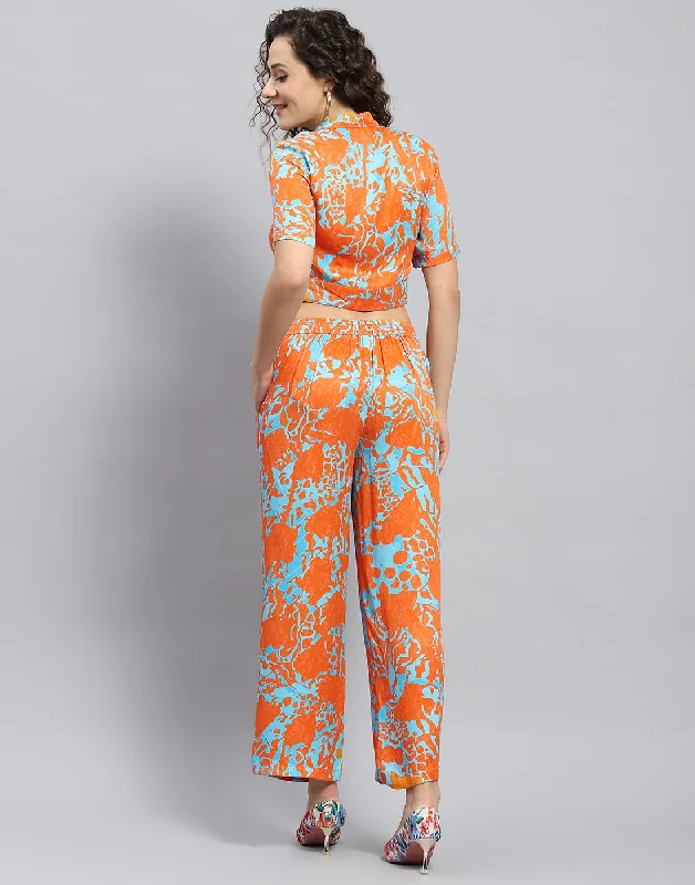 Women Rust Printed Collar Half Sleeve Cords Set